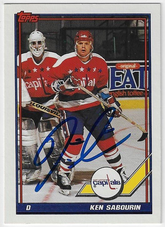 Ken Sabourin Signed 1991 - 92 Topps Hockey Card - Washington Capitals - PastPros