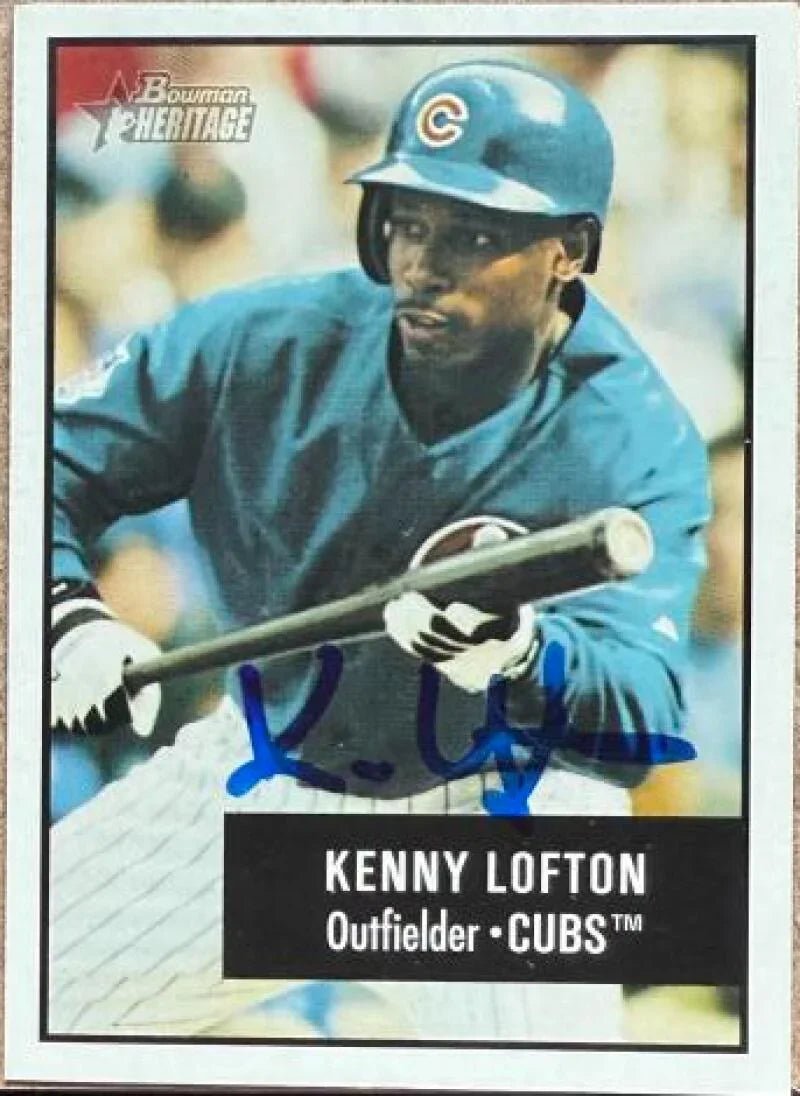 Kenny Lofton Autographed 2003 Bowman Heritage Baseball Card - Chicago Cubs