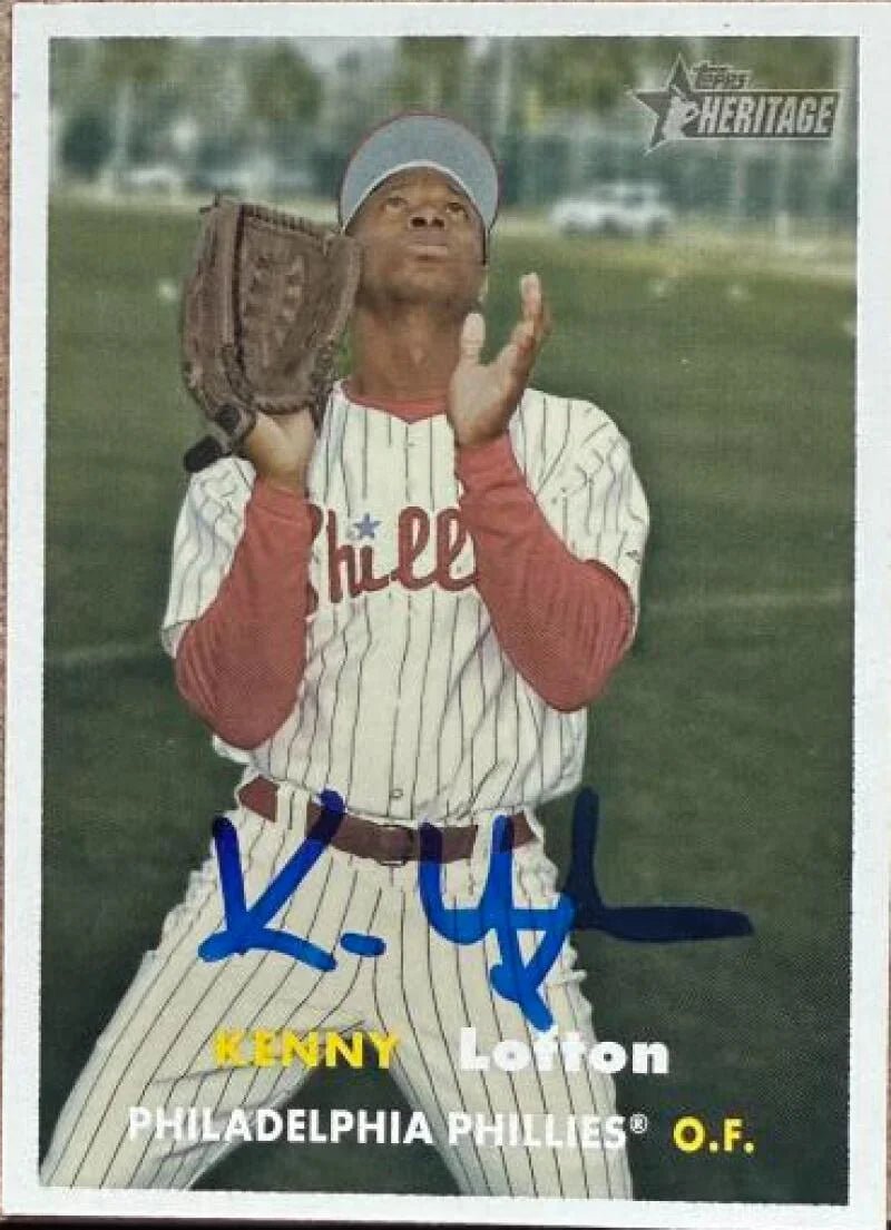 Kenny Lofton Autographed 2006 Topps Heritage Baseball Card - Philadelphia Phillies