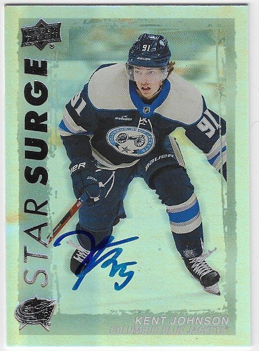 Kent Johnson Signed 2023-24 Upper Deck Star Surge Hockey Card - Columbus Blue Jackets