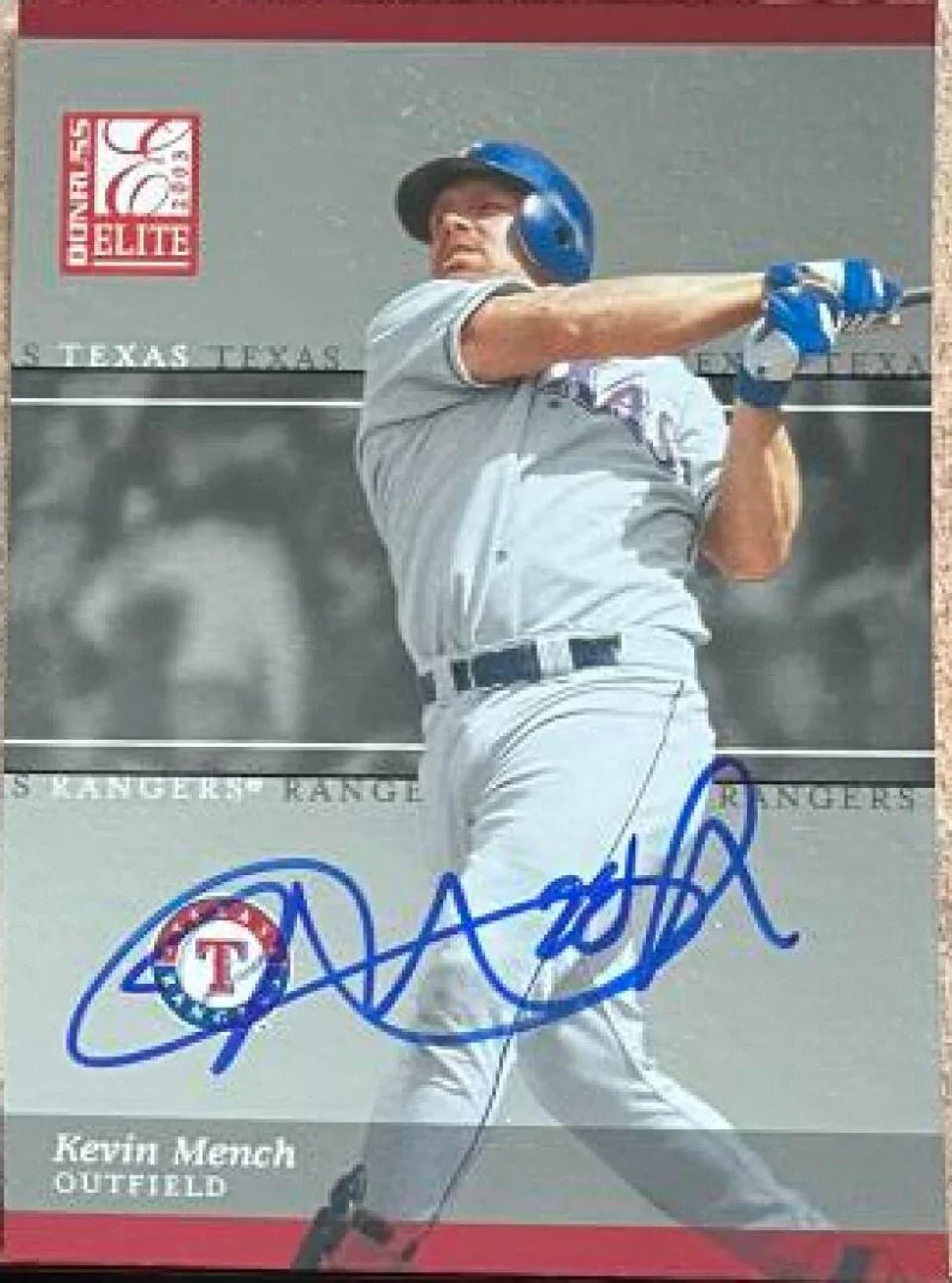 Kevin Mench Signed 2003 Donruss Elite Baseball Card - Texas Rangers