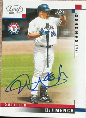 Kevin Mench Signed 2003 Leaf Baseball Card - Texas Rangers
