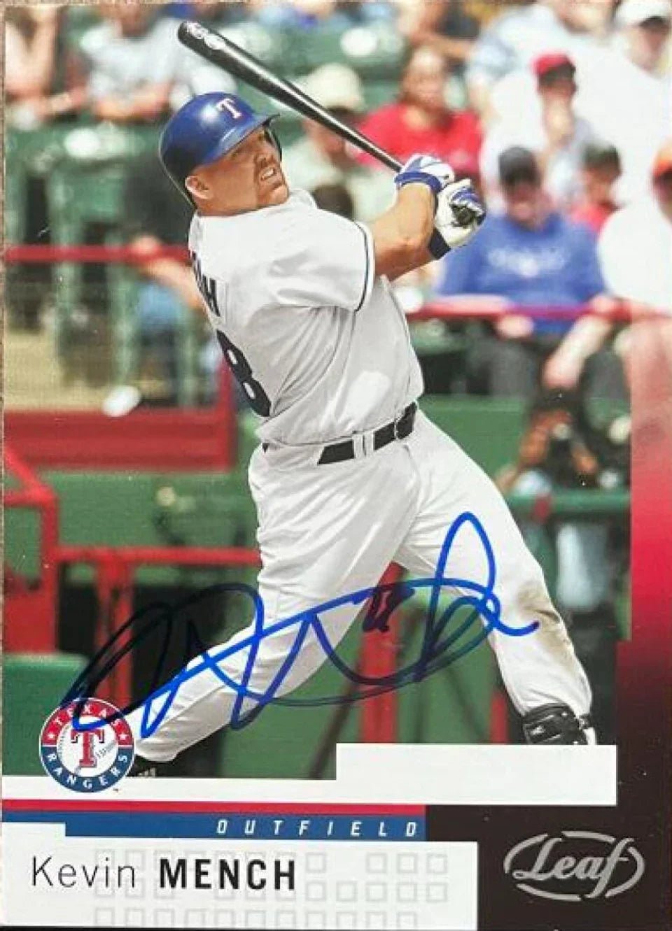 Kevin Mench Signed 2004 Leaf Baseball Card - Texas Rangers