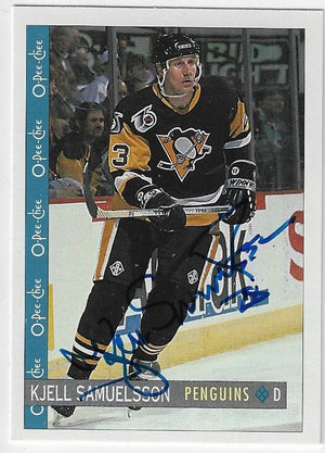 Kjell Samuelsson Signed 1992-93 O-Pee-Chee Hockey Card - Pittsburgh Penguins