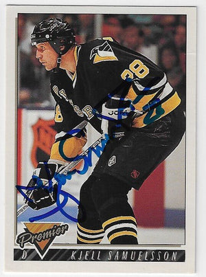 Kjell Samuelsson Signed 1993-94 O-Pee-Chee Premier Hockey Card - Pittsburgh Penguins