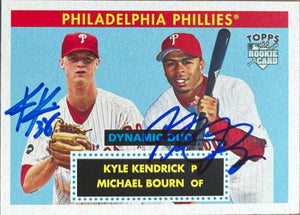 Kyle Kendrick & Michael Bourn Dual Signed 2007 Topps Rookie '52 Edition Baseball Card - Philadelphia Phillies - PastPros