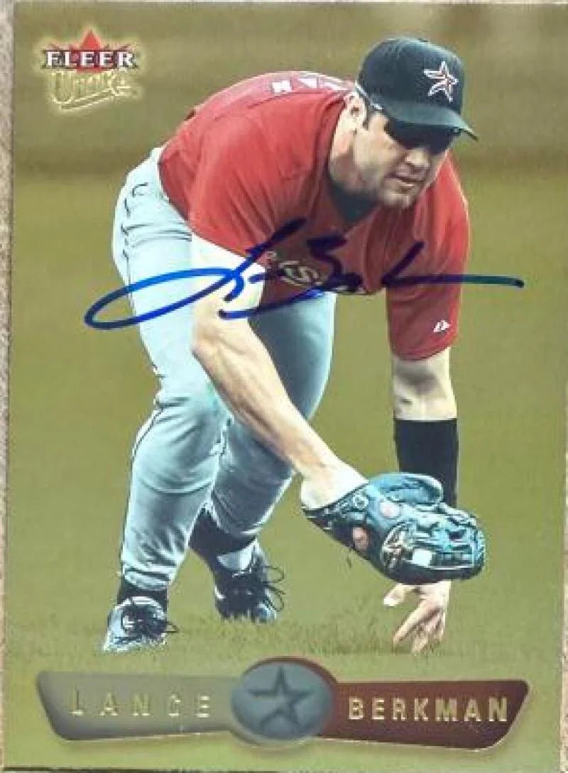 Lance Berkman Signed 2002 Fleer Ultra Gold Medallion Baseball Card - Houston Astros #49