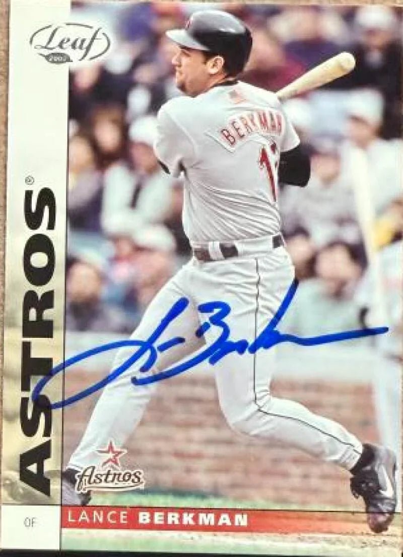 Lance Berkman Signed 2002 Leaf Baseball Card - Houston Astros #27