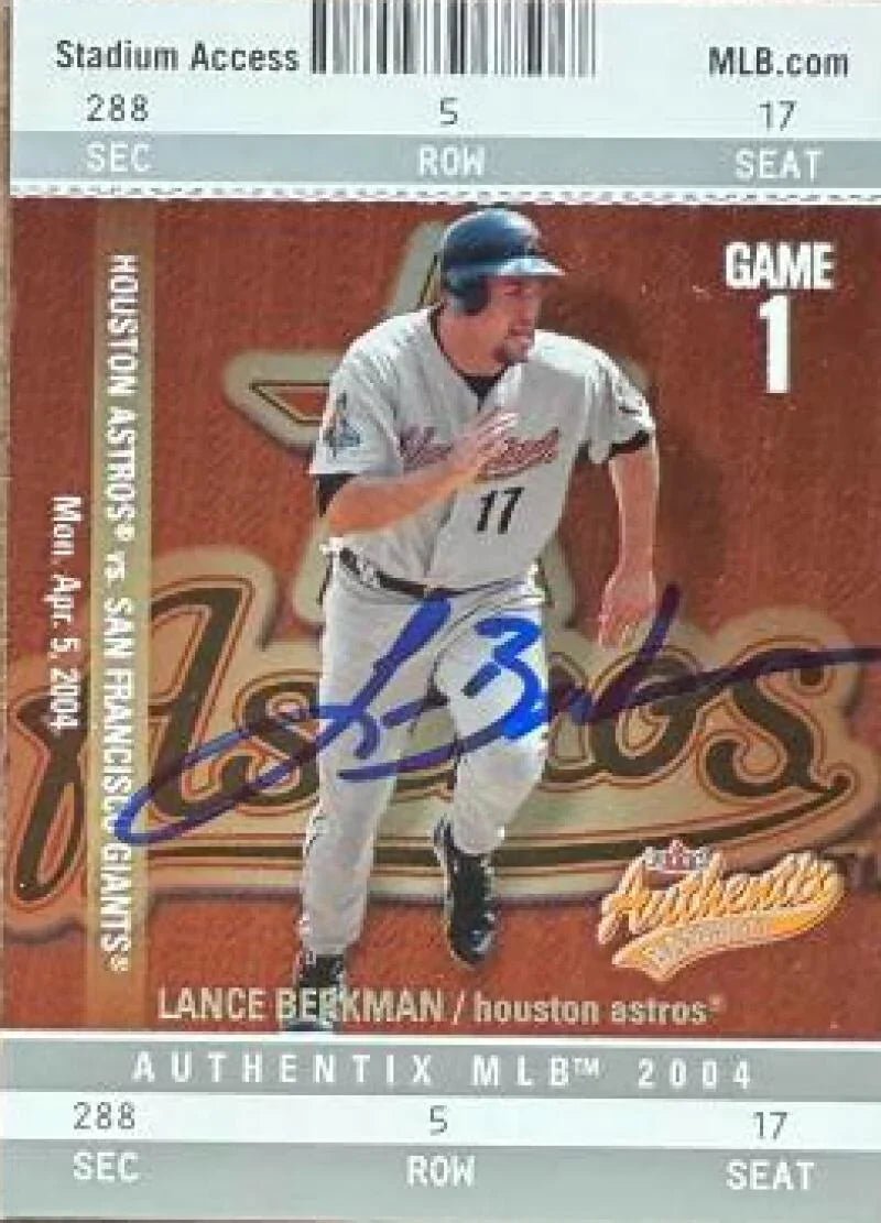 Lance Berkman Signed 2004 Fleer Authentix Baseball Card - Houston Astros #14