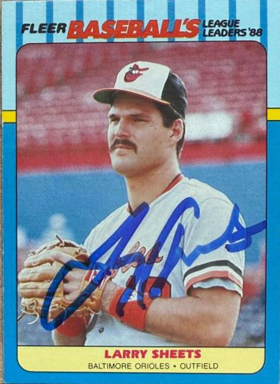 Larry Sheets Signed 1988 Fleer League Leaders Baseball Card - Baltimore Orioles