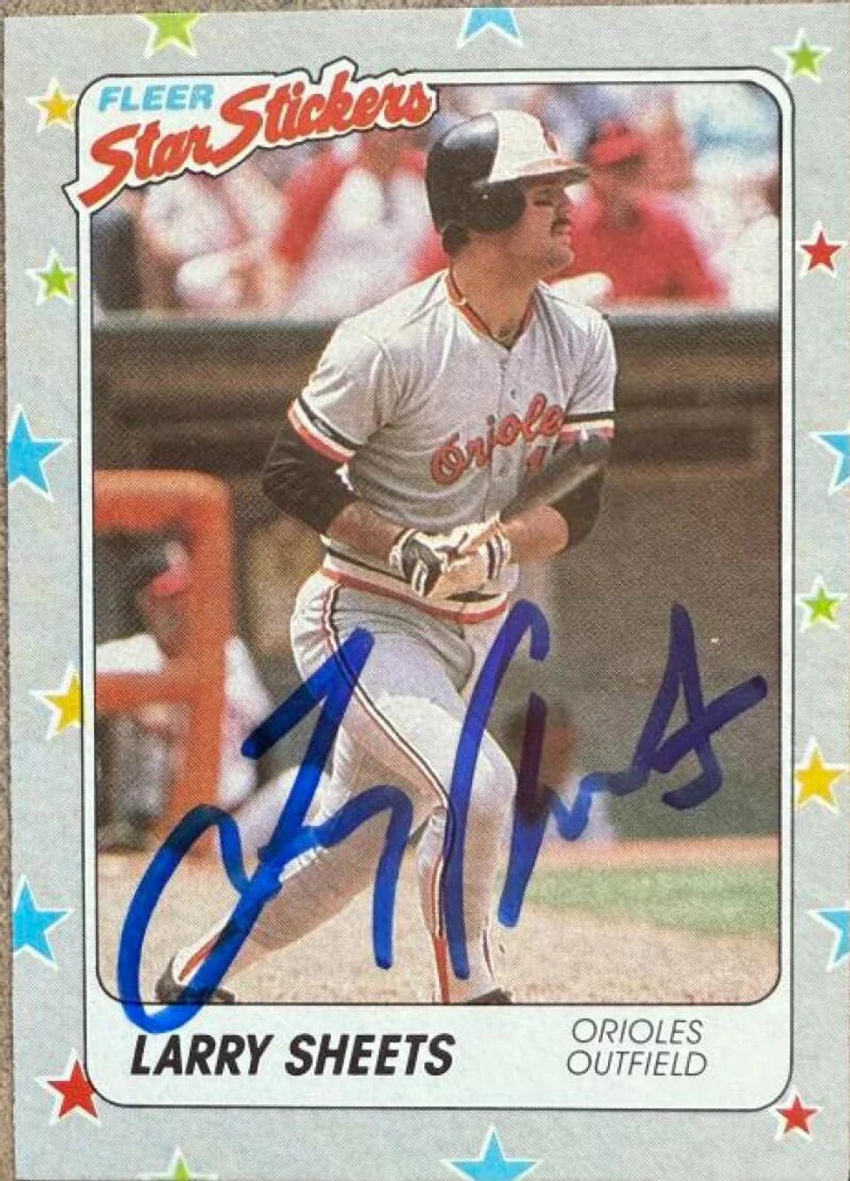Larry Sheets Signed 1988 Fleer Star Stickers Baseball Card - Baltimore Orioles