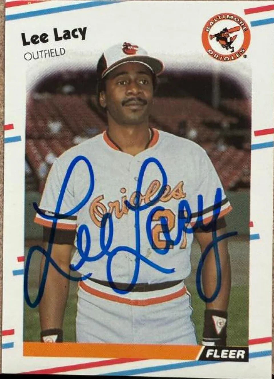 Lee Lacy Signed 1988 Fleer Glossy Baseball Card - Baltimore Orioles