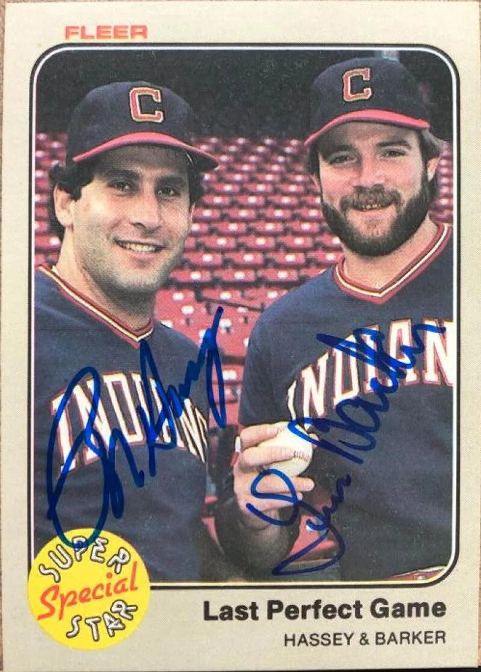 Len Barker & Ron Hassey Dual Signed 1983 Fleer Baseball Card - Cleveland Indians
