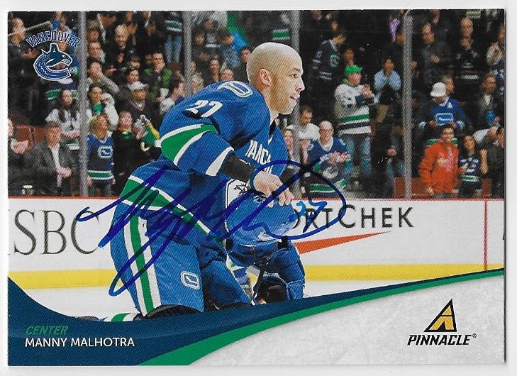 Manny Malhotra Signed 2010 - 11 Pinnacle Hockey Card - Vancouver Canucks - PastPros