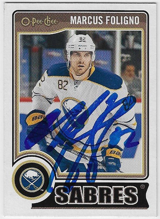 Marcus Foligno Signed 2014-15 O-Pee-Chee Hockey Card - Buffalo Sabres