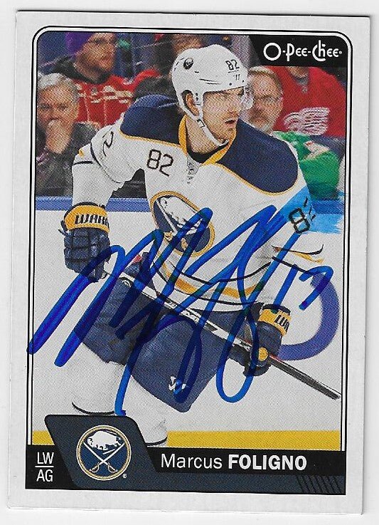 Marcus Foligno Signed 2016-17 O-Pee-Chee Hockey Card - Buffalo Sabres