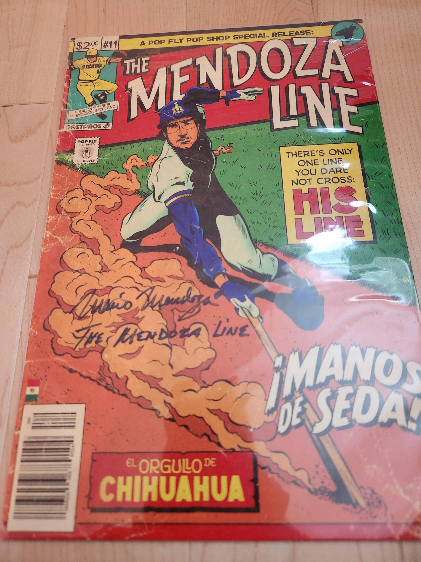 Mario Mendoza "The Mendoza Line" Pop Fly Pop Shop Print #108 – Signed by Mario Mendoza & Daniel Jacob Horine w/Inscription! - PastPros