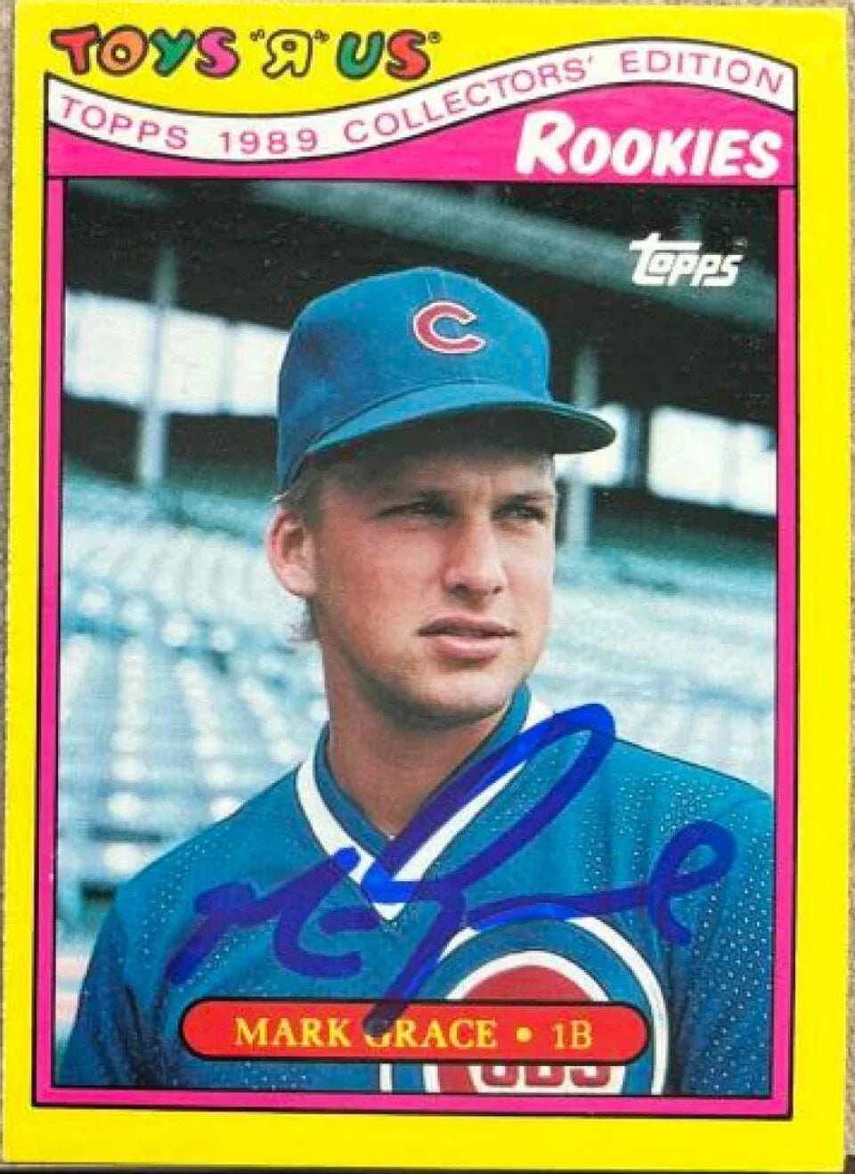 Mark Grace Signed 1989 Topps Toys 'R Us Rookies Baseball Card - Chicago Cubs