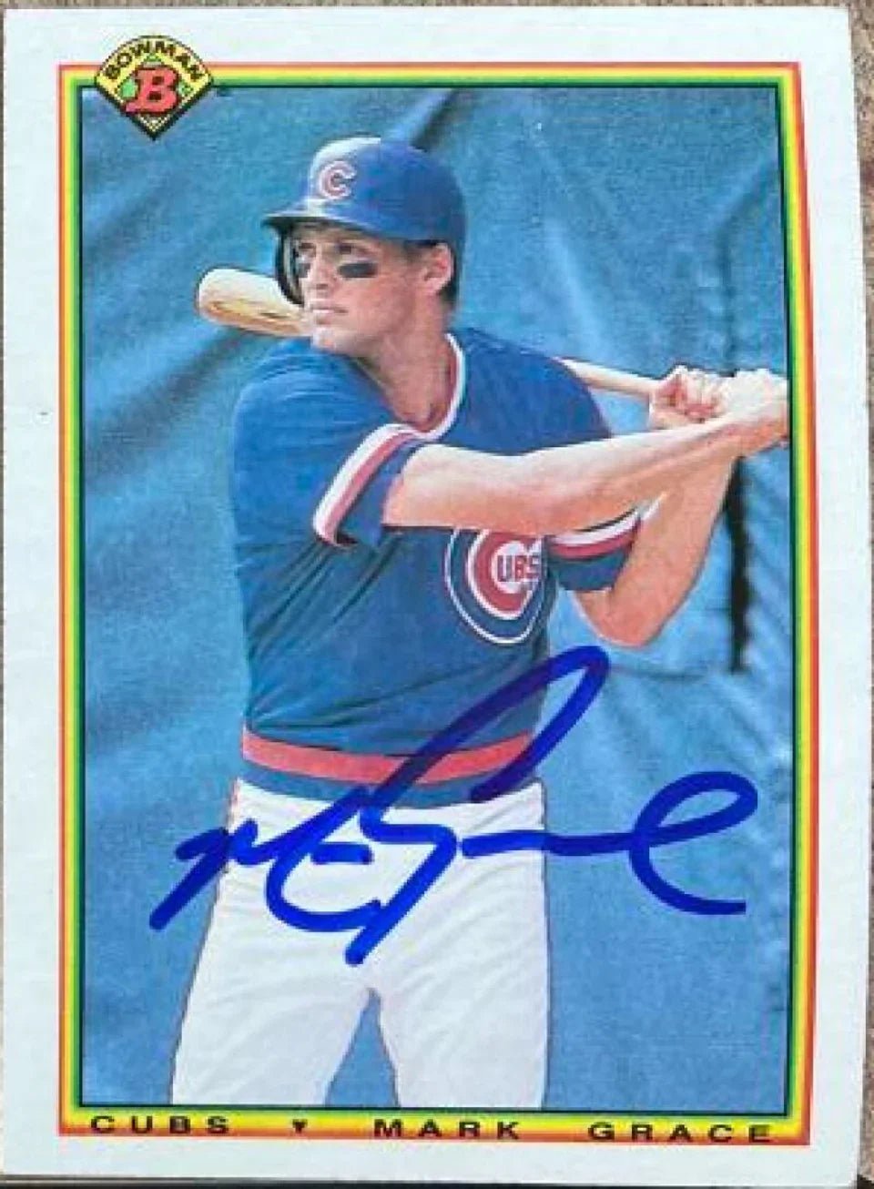Mark Grace Signed 1990 Bowman Baseball Card - Chicago Cubs