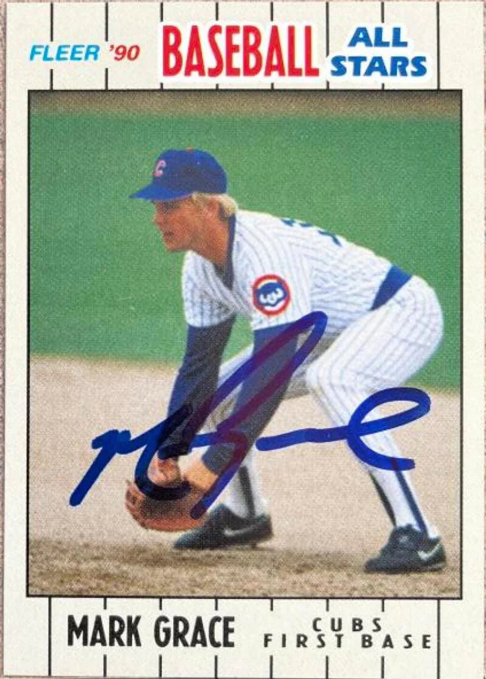 Mark Grace Signed 1990 Fleer All-Stars Baseball Card - Chicago Cubs