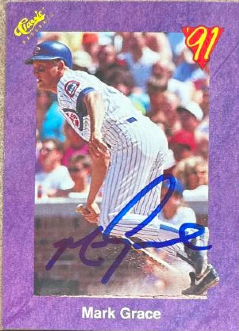 Mark Grace Signed 1991 Classic Baseball Card - Chicago Cubs #105