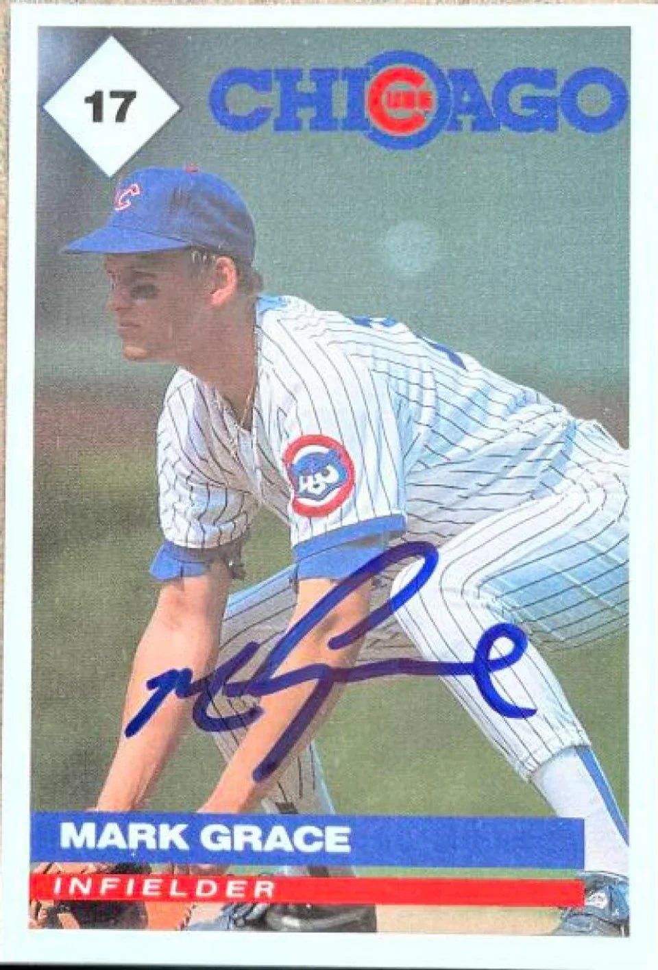 Mark Grace Signed 1991 Marathon Baseball Card - Chicago Cubs