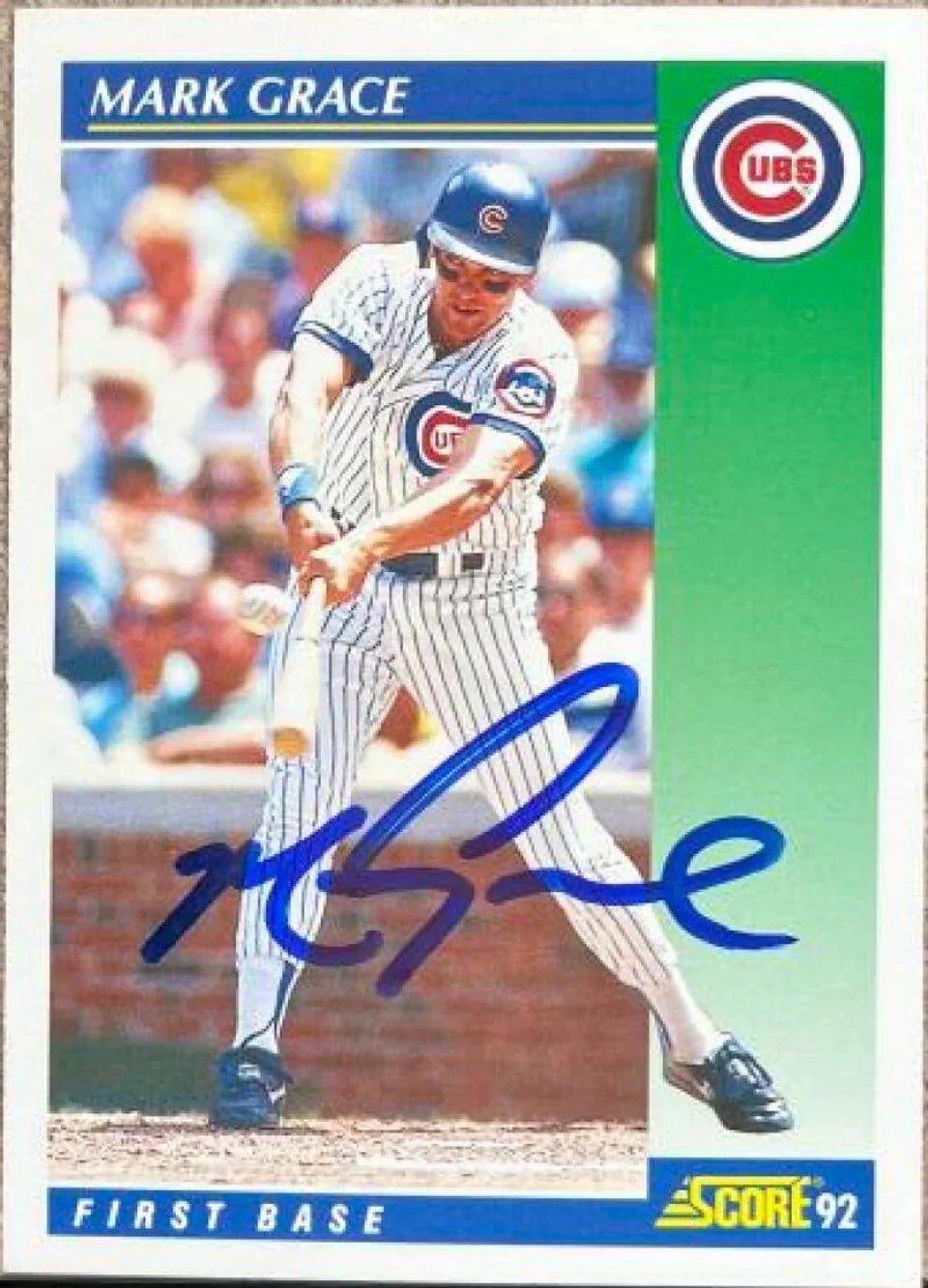 Mark Grace Signed 1992 Score Baseball Card - Chicago Cubs