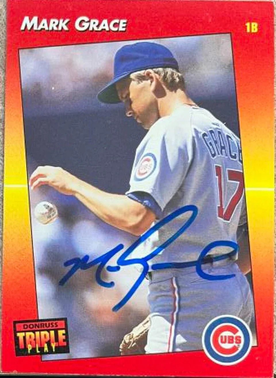Mark Grace Signed 1992 Triple Play Baseball Card - Chicago Cubs
