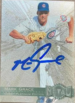 Mark Grace Signed 1996 Metal Universe Platinum Baseball Card - Chicago Cubs #141
