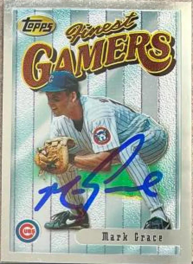 Mark Grace Signed 1996 Topps Finest Baseball Card - Chicago Cubs #189 GAM, SIL
