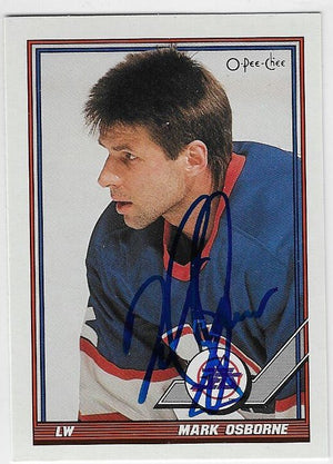 Mark Osborne Signed 1991-92 O-Pee-Chee Hockey Card - Winnipeg Jets