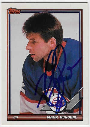 Mark Osborne Signed 1991-92 Topps Hockey Card - Winnipeg Jets