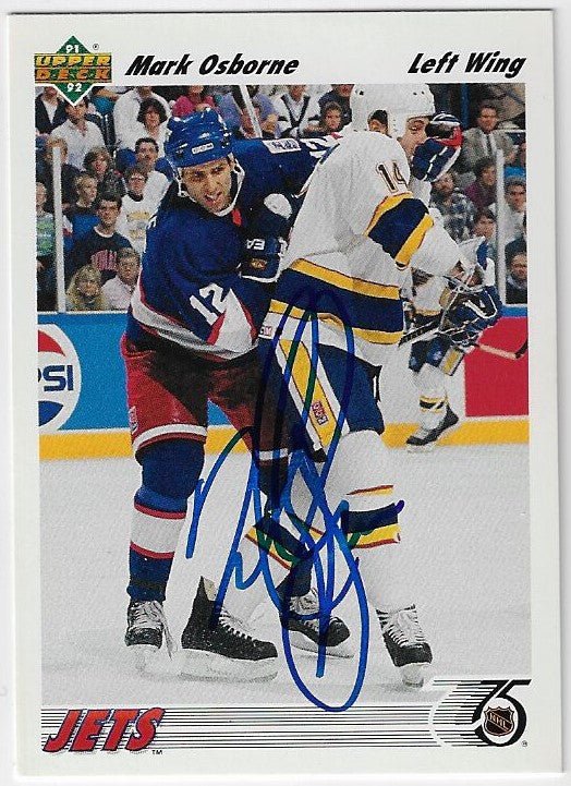 Mark Osborne Signed 1991-92 Upper Deck Hockey Card - Winnipeg Jets