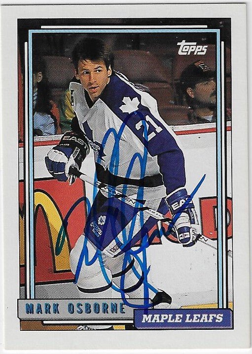 Mark Osborne Signed 1992 - 93 Topps Hockey Card - Toronto Maple Leafs - PastPros
