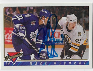 Mark Osborne Signed 1993 - 94 Topps Premier Hockey Card - Toronto Maple Leafs - PastPros