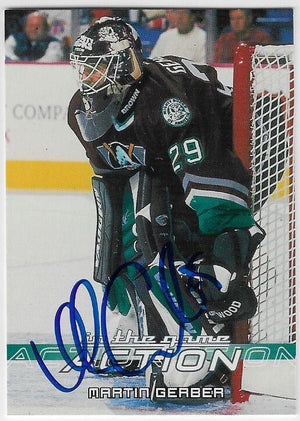 Martin Gerber Signed 2003-04 In The Game Action Hockey Card - Anaheim Ducks