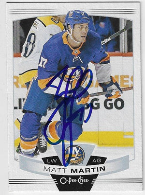 Matt Martin Signed 2019-20 O-Pee-Chee Hockey Card - New York Islanders