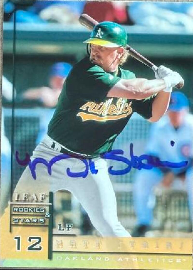 Matt Stairs Signed 1998 Leaf Rookies & Stars Baseball Card - Oakland A's #127