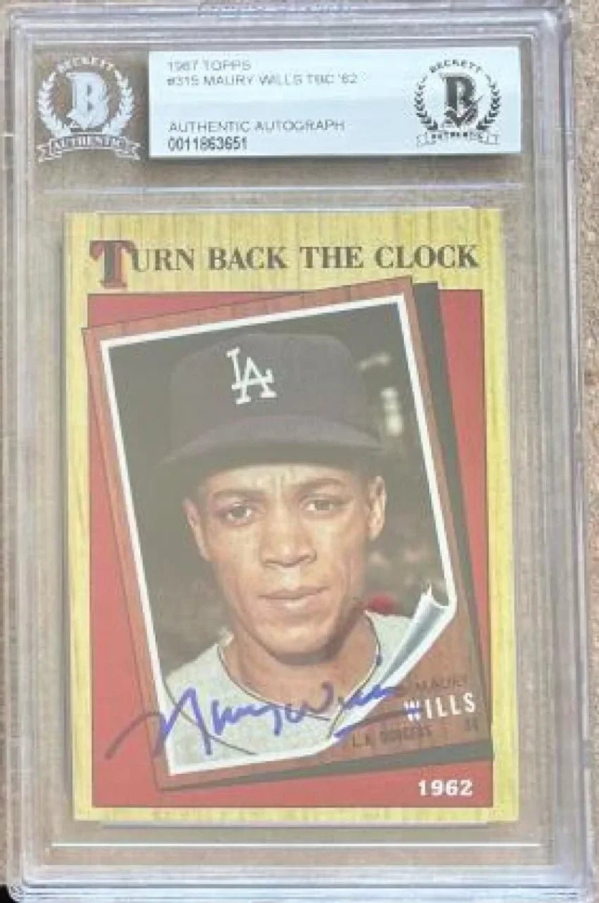 Maury Wills Signed 1987 Topps Baseball Card - Los Angeles Dodgers - BGS - PastPros