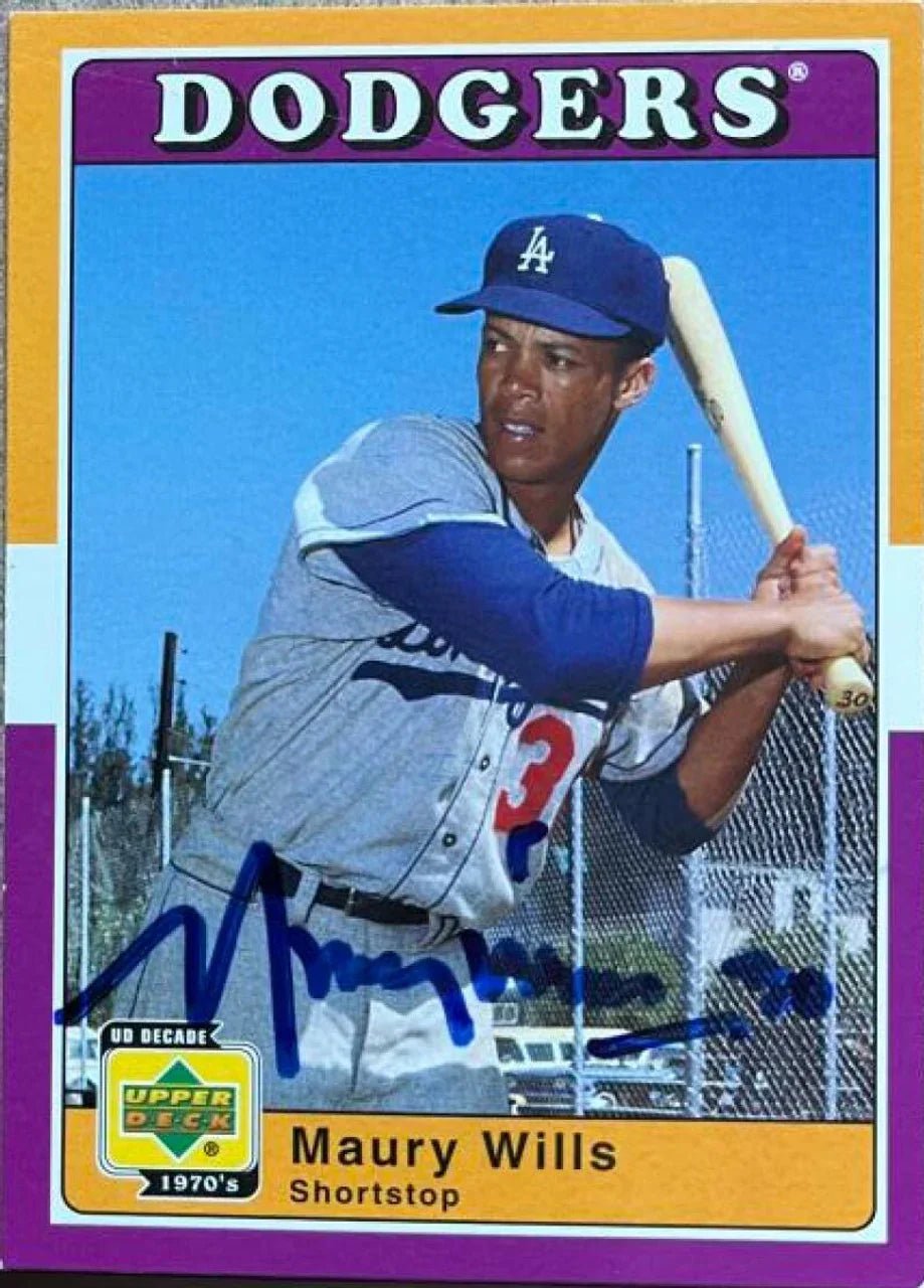 Maury Wills Signed 2001 Upper Deck Decade 70's Baseball Card - Los Angeles Dodgers