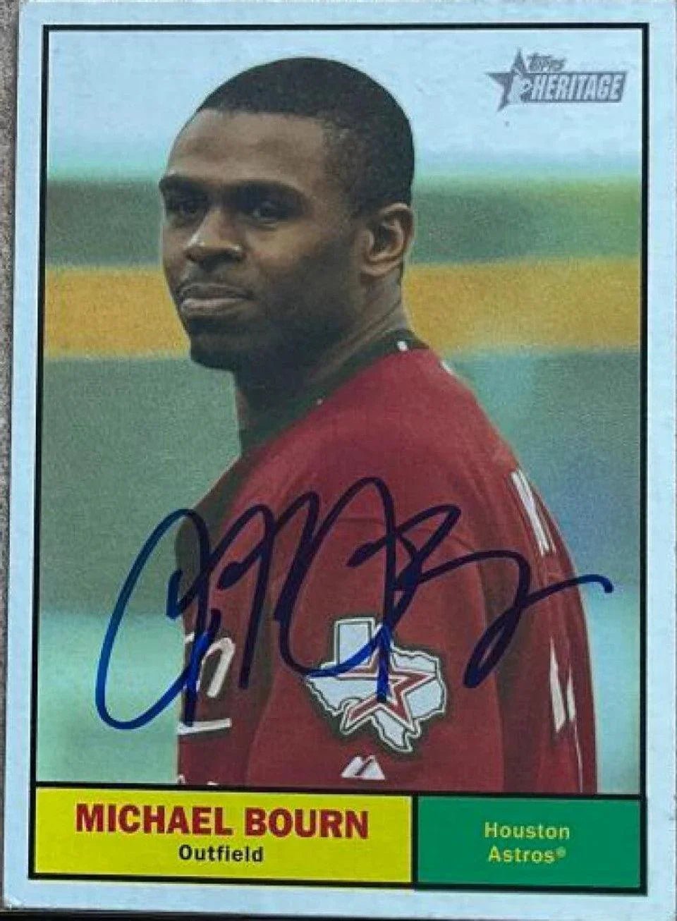 Michael Bourn Signed 2010 Topps Heritage Baseball Card - Houston Astros