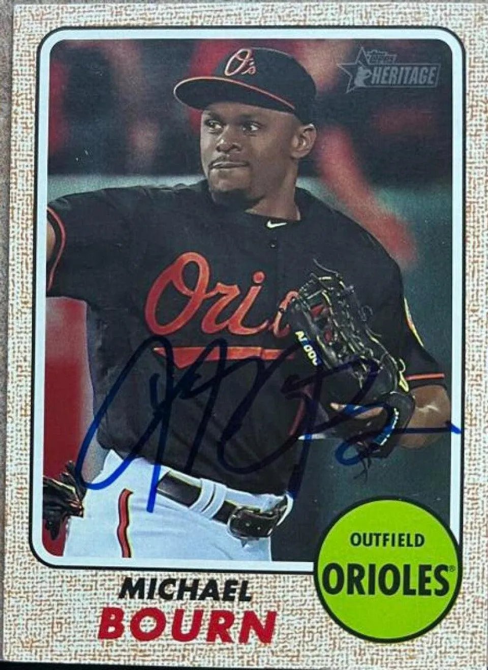 Michael Bourn Signed 2017 Topps Heritage Baseball Card - Baltimore Orioles