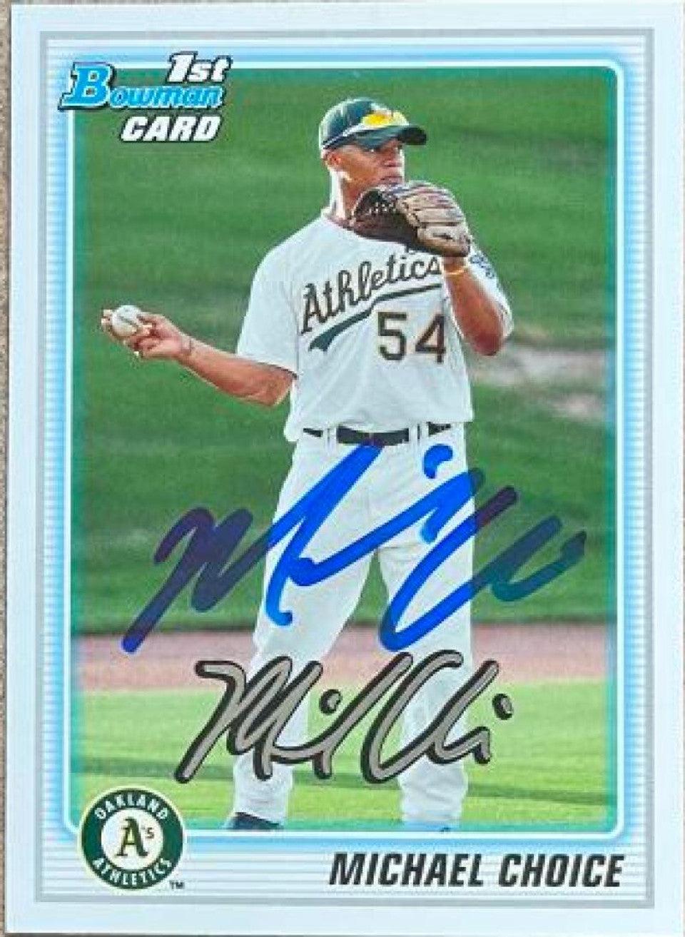 Michael Choice Signed 2010 Bowman Draft Picks & Prospects Baseball Card - Oakland A's - PastPros