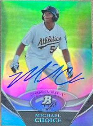 Michael Choice Signed 2011 Bowman Platinum Prospects Baseball Card - Oakland A's - PastPros
