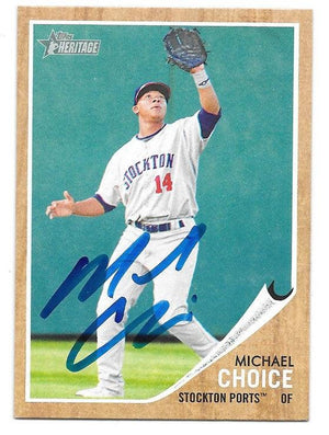 Michael Choice Signed 2011 Topps Heritage Minors Baseball Card - Stockton Ports - PastPros