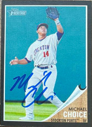 Michael Choice Signed 2011 Topps Heritage Minors Black Border Baseball Card - Stockton Ports - PastPros