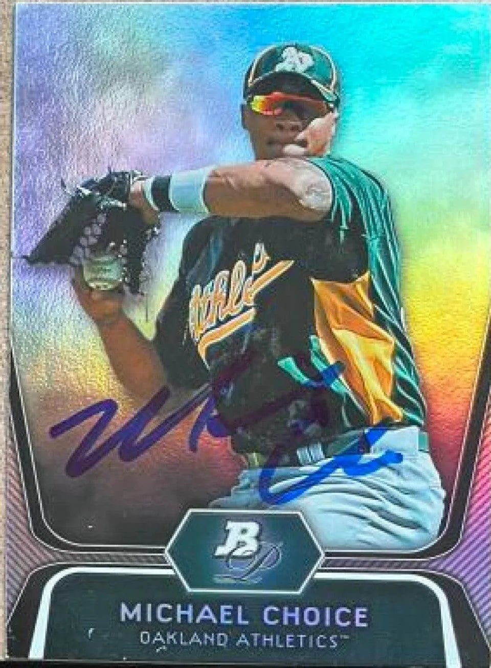 Michael Choice Signed 2012 Bowman Platinum Prospects Baseball Card - Oakland A's