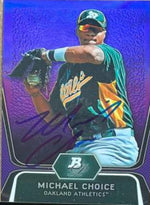 Michael Choice Signed 2012 Bowman Platinum Prospects Purple Refractor Baseball Card - Oakland A's - PastPros