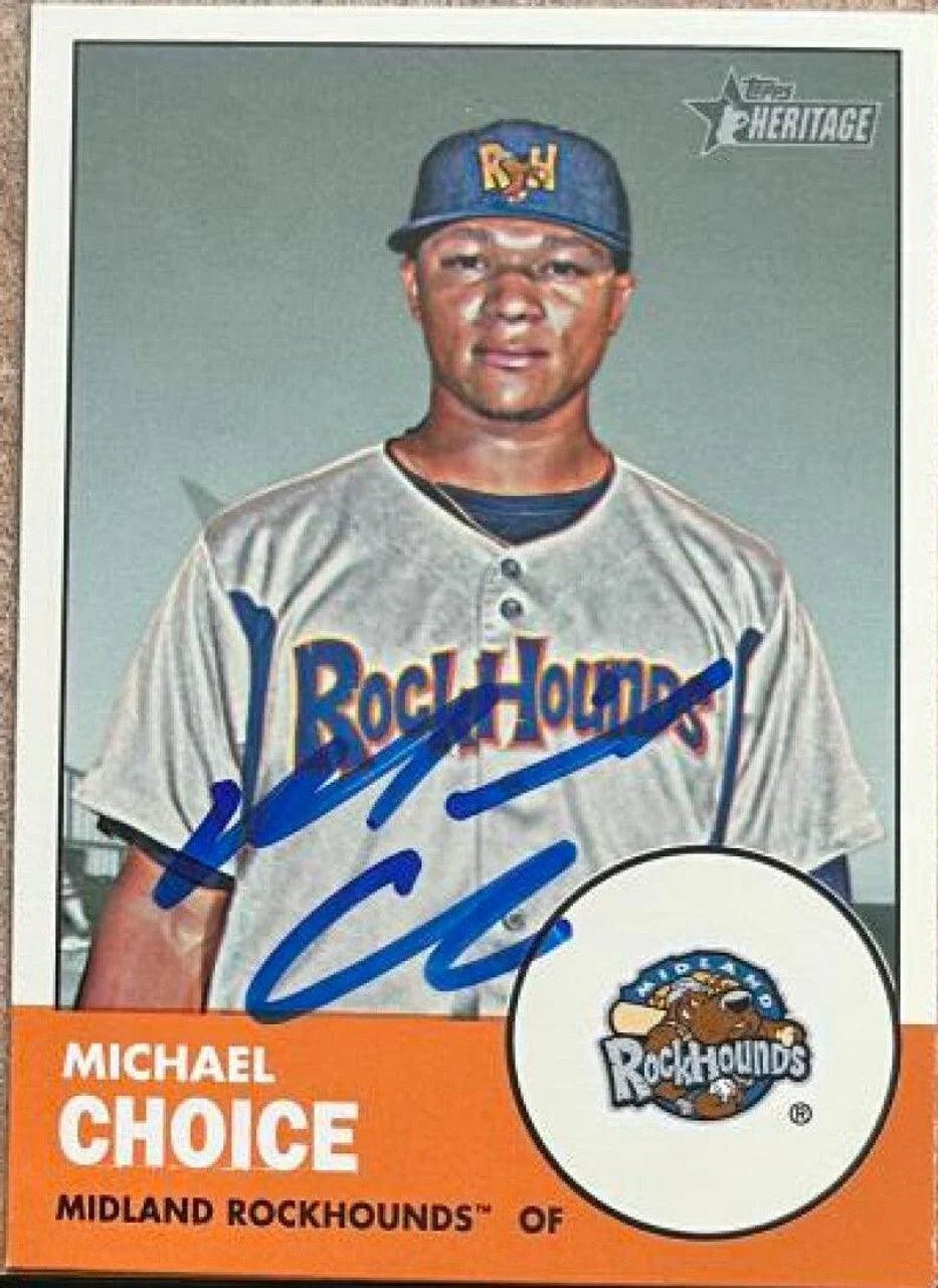 Michael Choice Signed 2012 Topps Heritage Minors Baseball Card - Midland Rockhounds SP