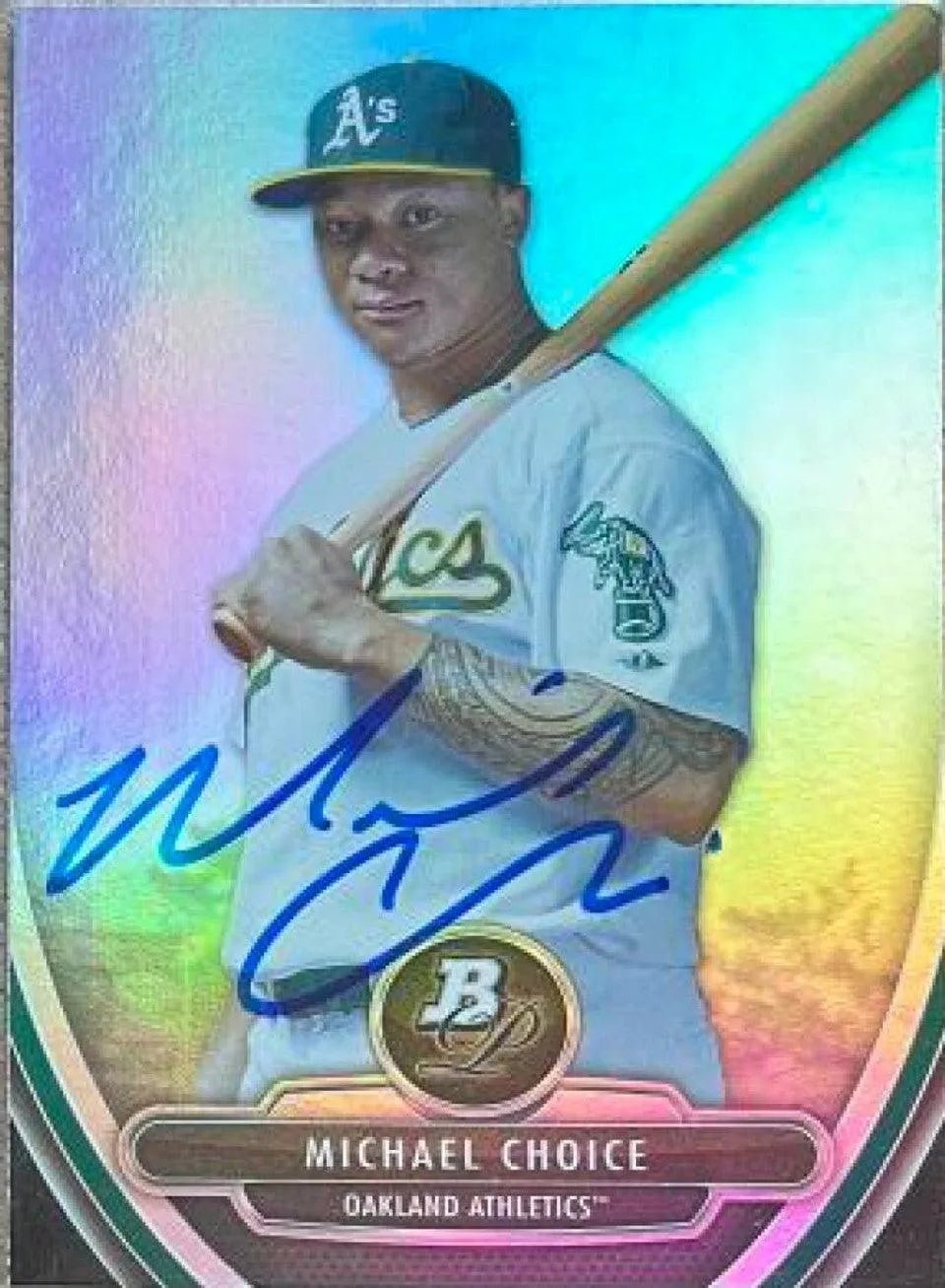 Michael Choice Signed 2013 Bowman Platinum Prospects Baseball Card - Oakland A's